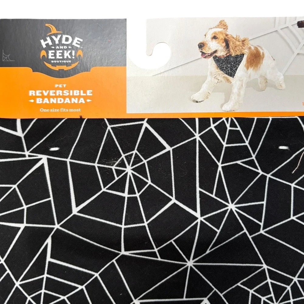 Hyde‎ and Eek! Boutique Pet Reversible Bandana, Spider Web/Plaid, One Size NEW